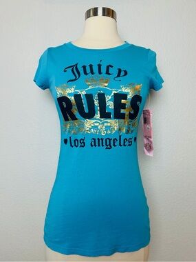 Juicy Couture T-Shirt Women's P Blue Juicy Rules Los Angeles Logo NWT